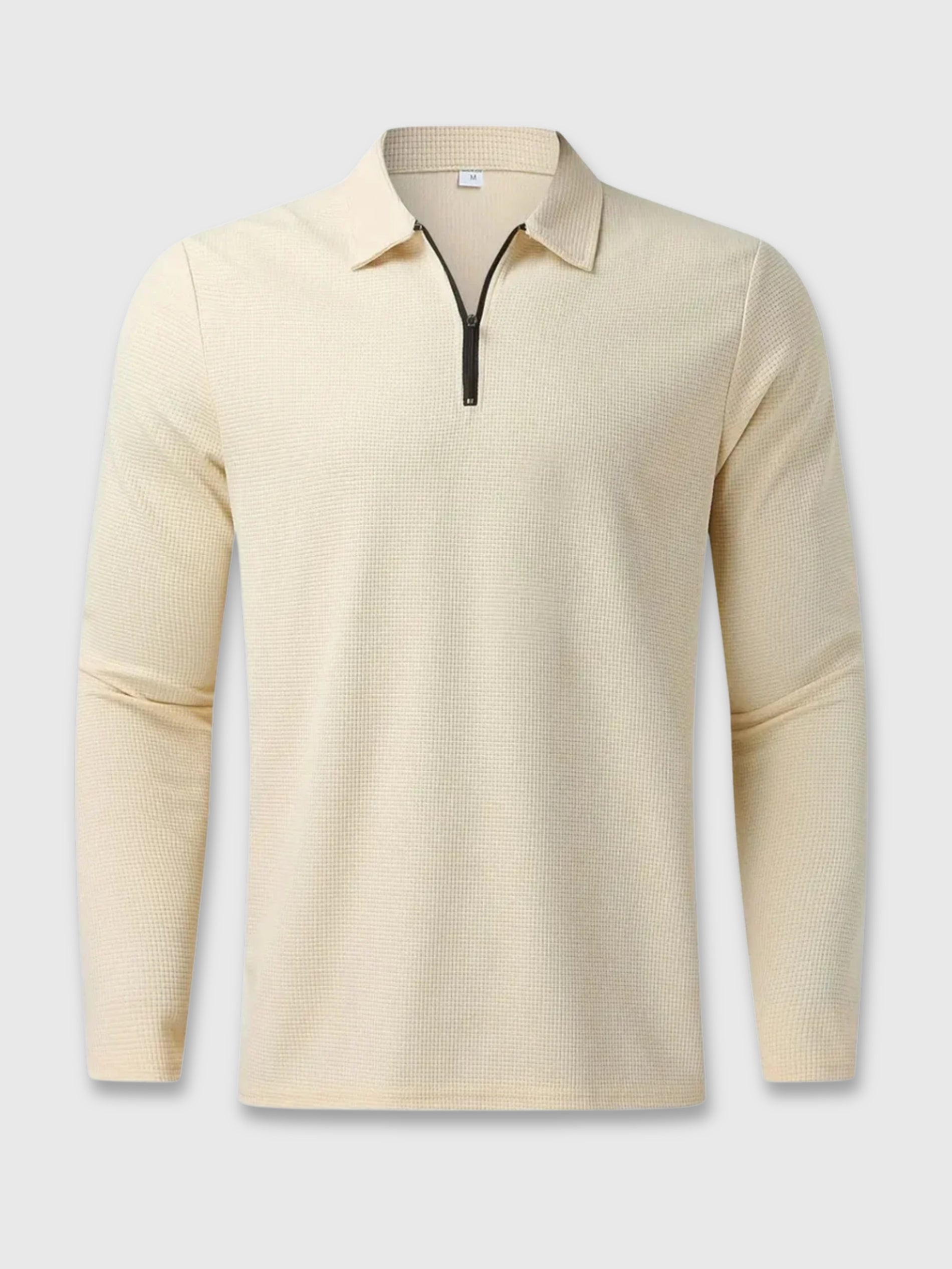 Clásico Madrid | Men’s Waffle Knit Zipper Polo – Casual Business Long Sleeve Top