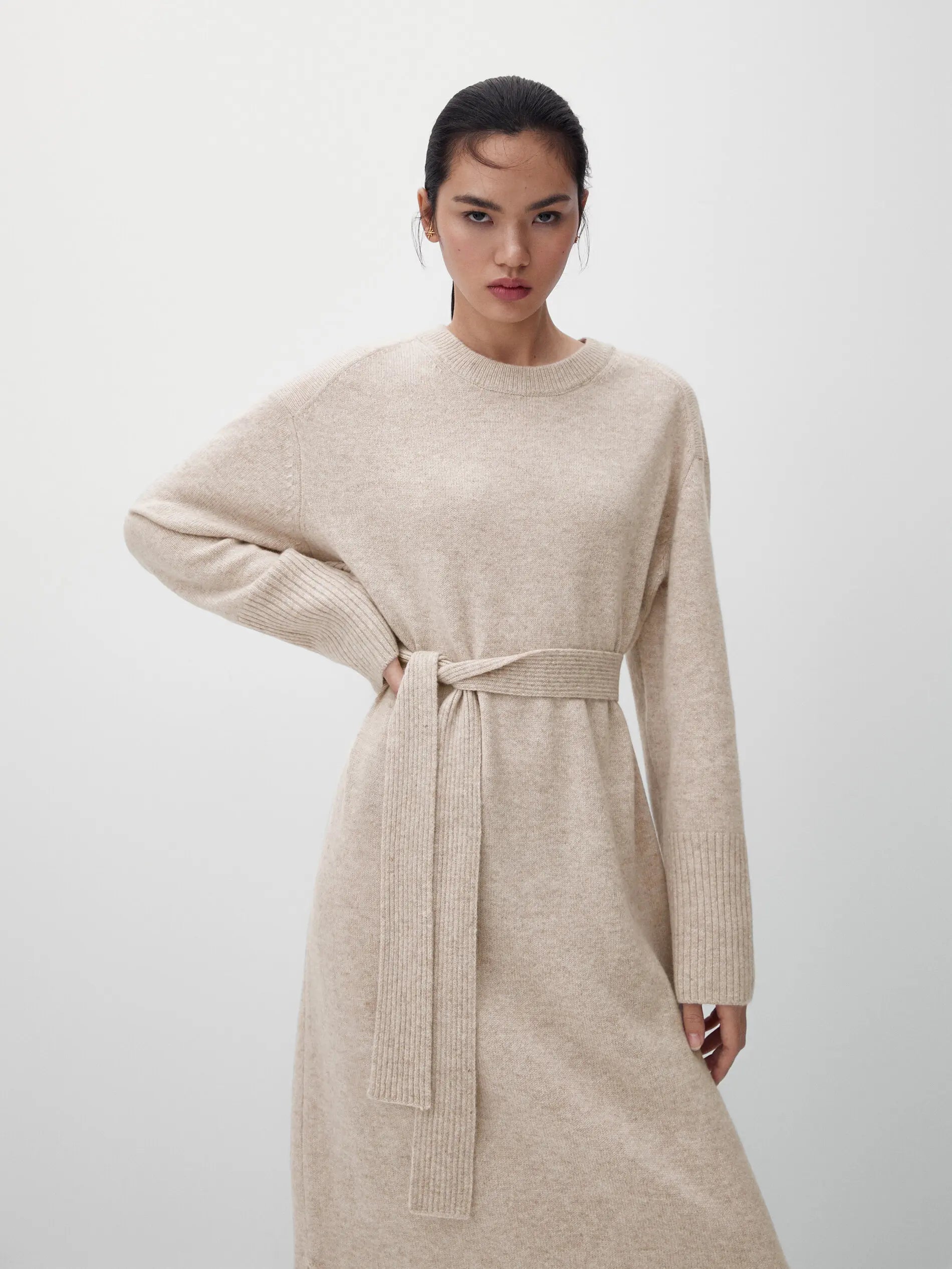 Clásico Madrid | Belted Knit Dress – Long Sleeve Elegant Style