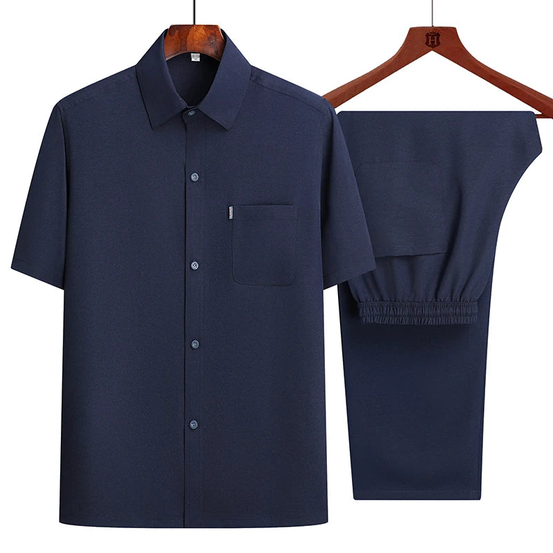 Clásico Madrid | Men's Cotton Linen Casual Set – Short Sleeve Shirt & Trousers