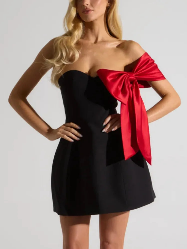 Clásico Madrid | Off-Shoulder Bow Mini Dress – Elegant Party Wear