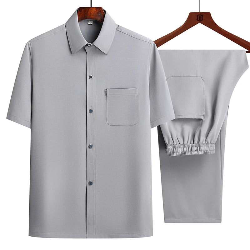 Clásico Madrid | Men's Cotton Linen Casual Set – Short Sleeve Shirt & Trousers