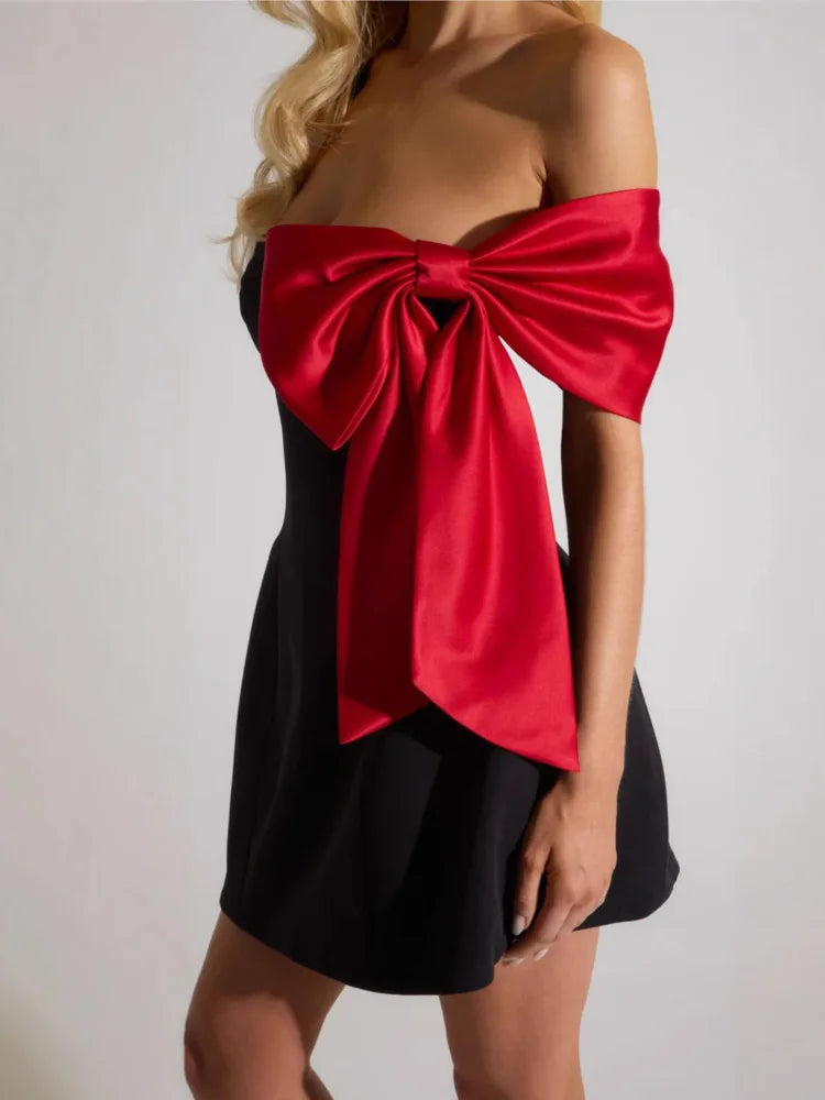 Clásico Madrid | Off-Shoulder Bow Mini Dress – Elegant Party Wear